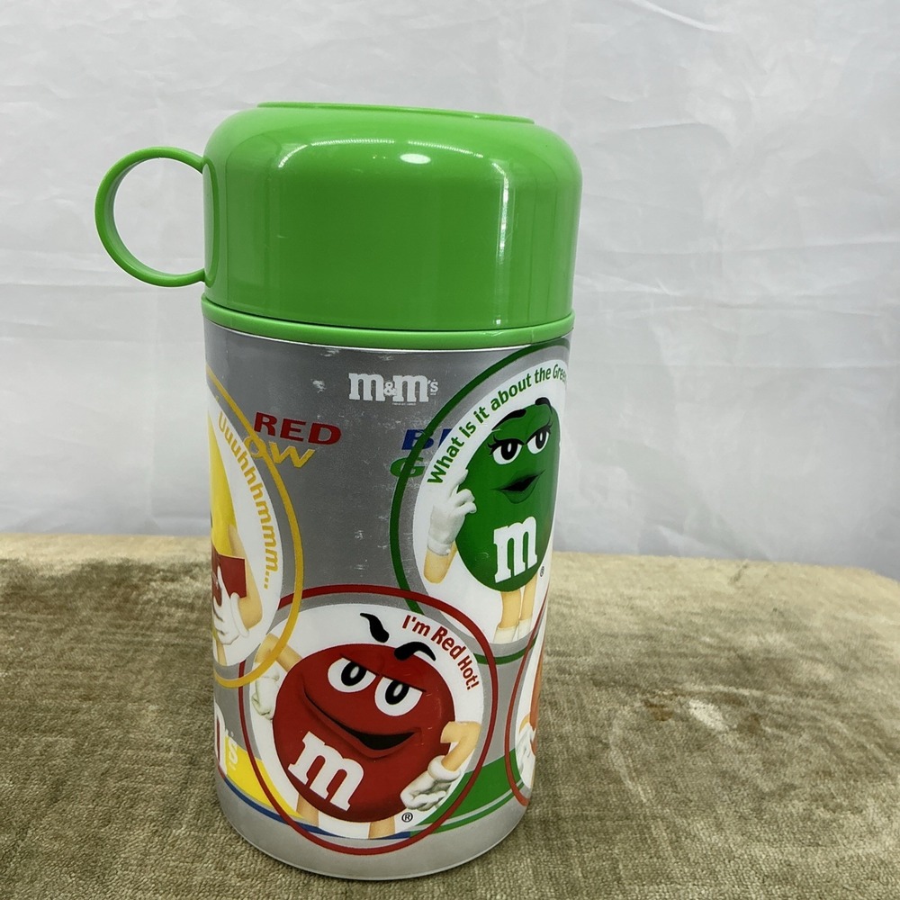 Original M&M Insulated Thermos Red, Yellow, Green, Crispy,& Blue m&m's 11.5‎ 0z.